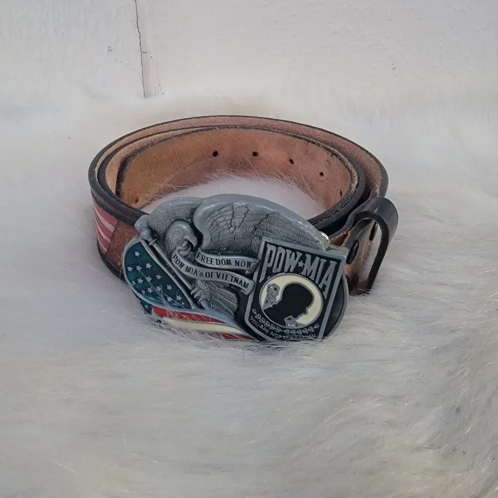 American heroes USA stars and stripes leather belt  Sz Large patriotic pow mia